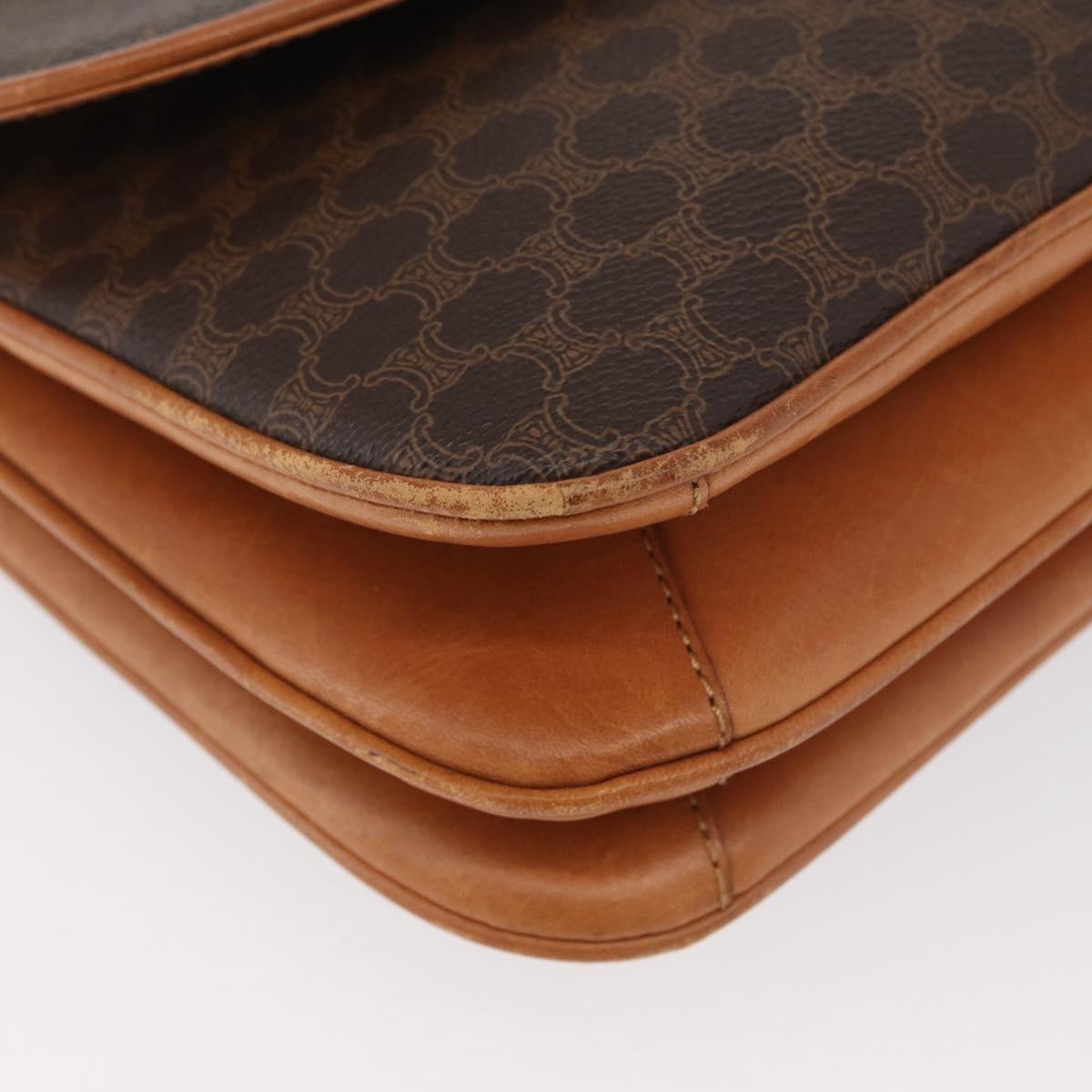 CELINE Macadam Canvas Shoulder Bag PVC Leather Brown Gold Auth 182863