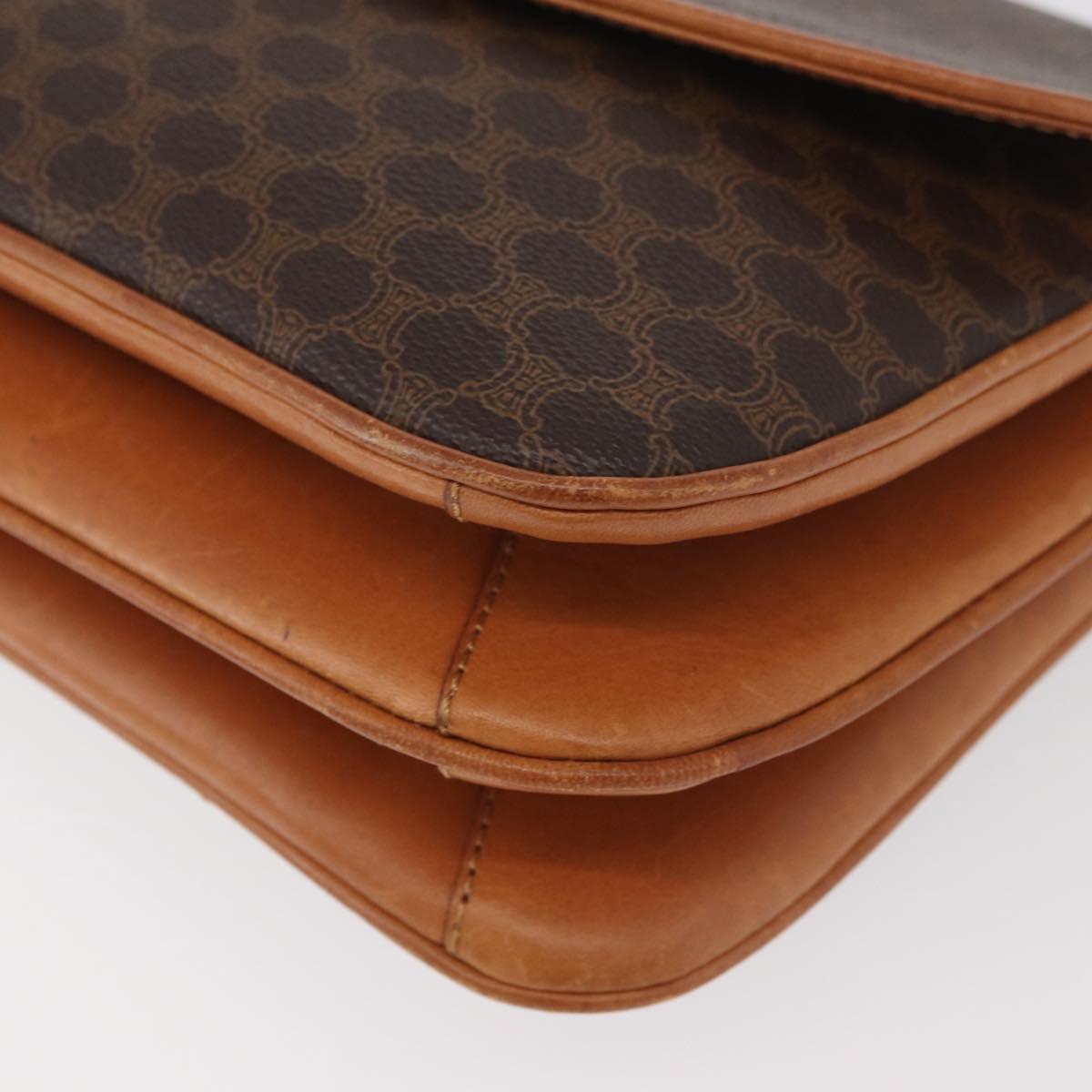 CELINE Macadam Canvas Shoulder Bag PVC Leather Brown Gold Auth 182863