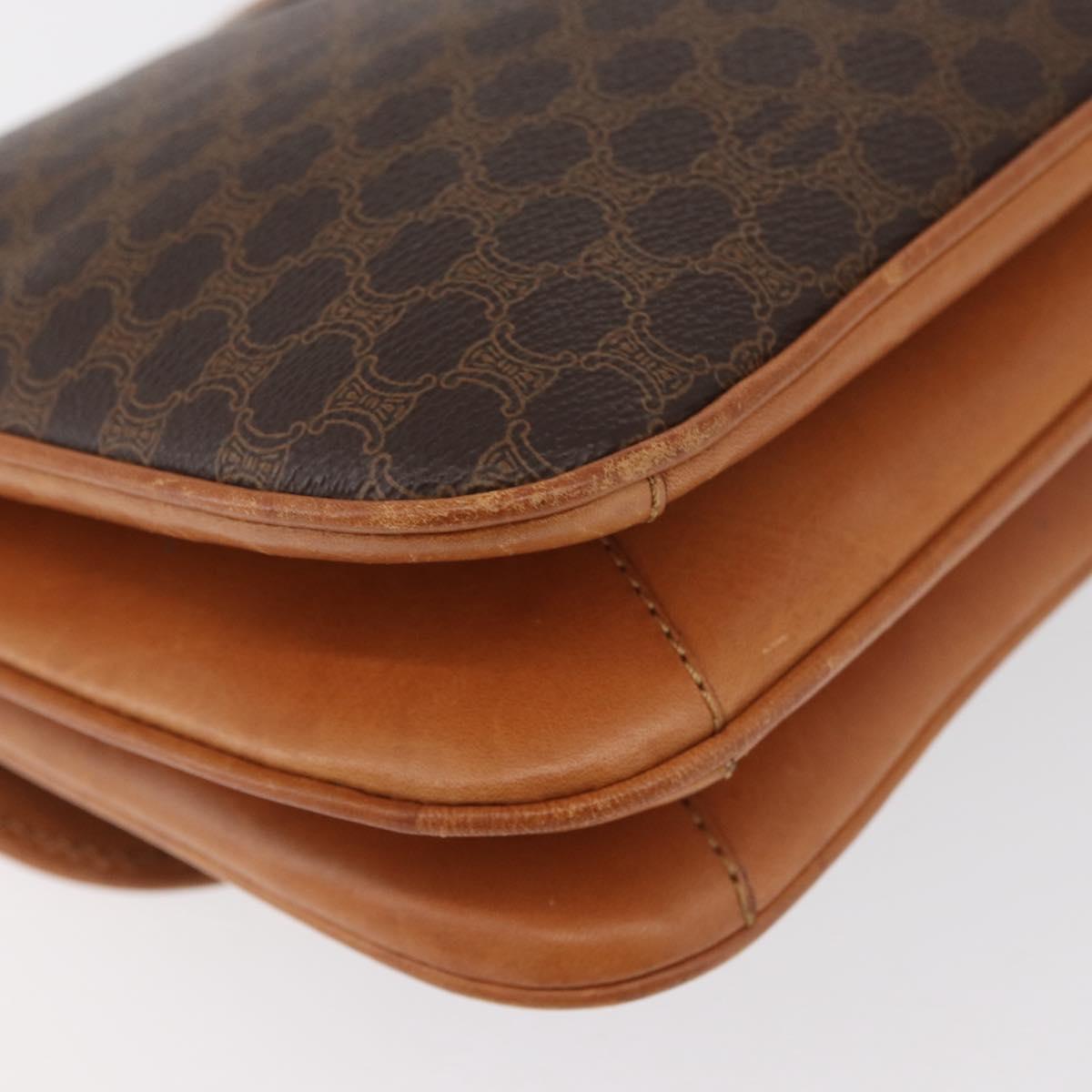 CELINE Macadam Canvas Shoulder Bag PVC Leather Brown Gold Auth 182863