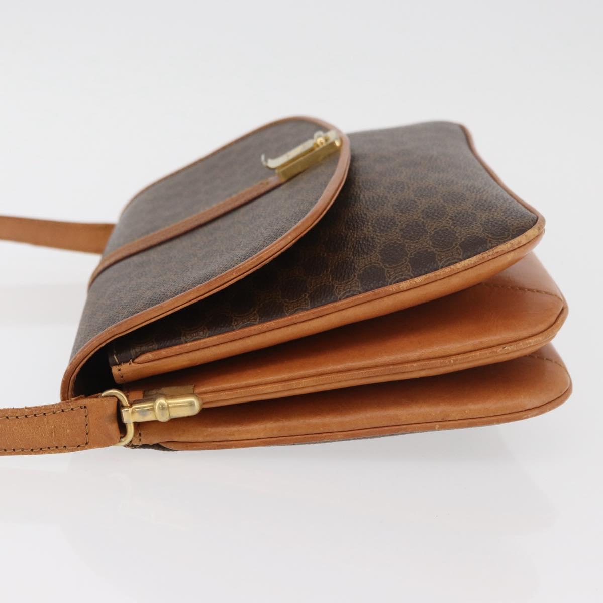 CELINE Macadam Canvas Shoulder Bag PVC Leather Brown Gold Auth 182863