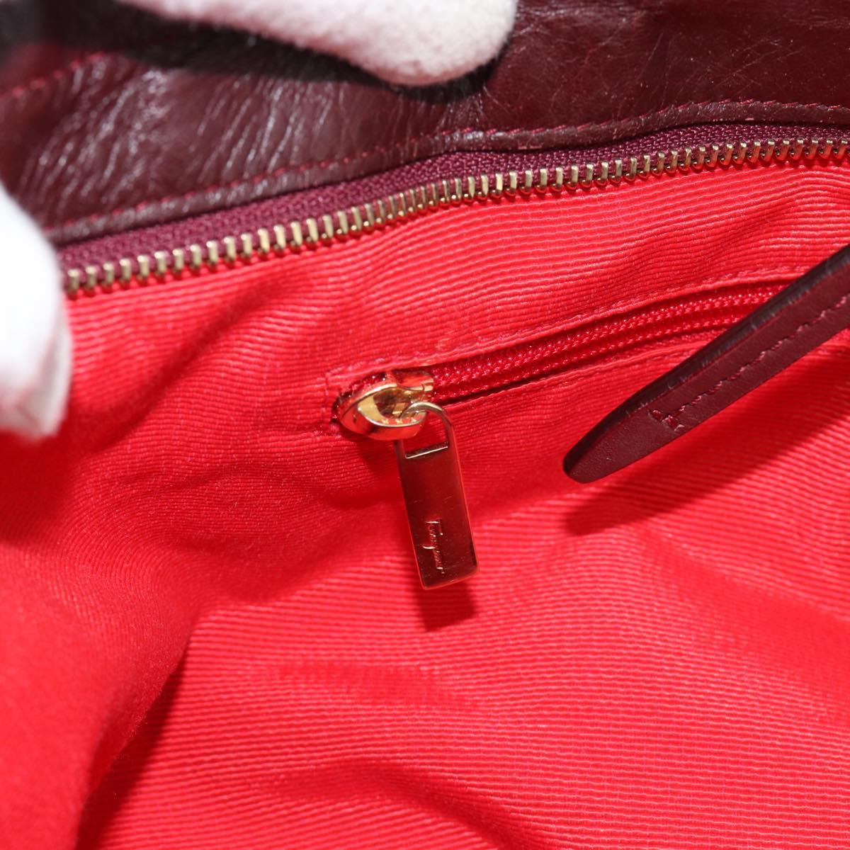 Salvatore Ferragamo Gancini Tote Bag Canvas Gold Bordeaux Auth 182865
