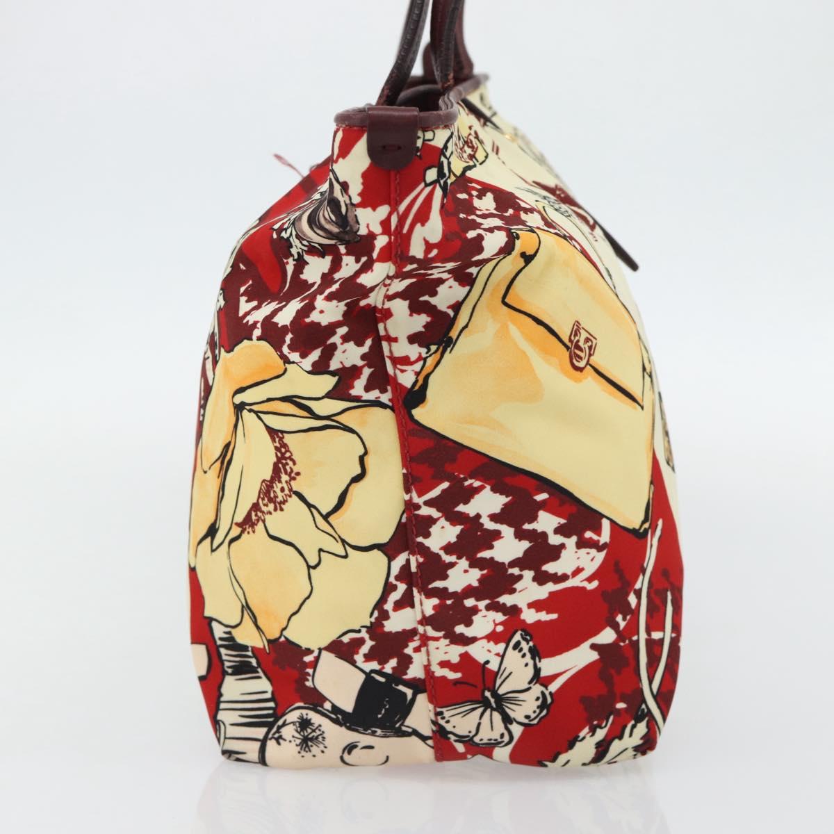 Salvatore Ferragamo Gancini Tote Bag Canvas Gold Bordeaux Auth 182865