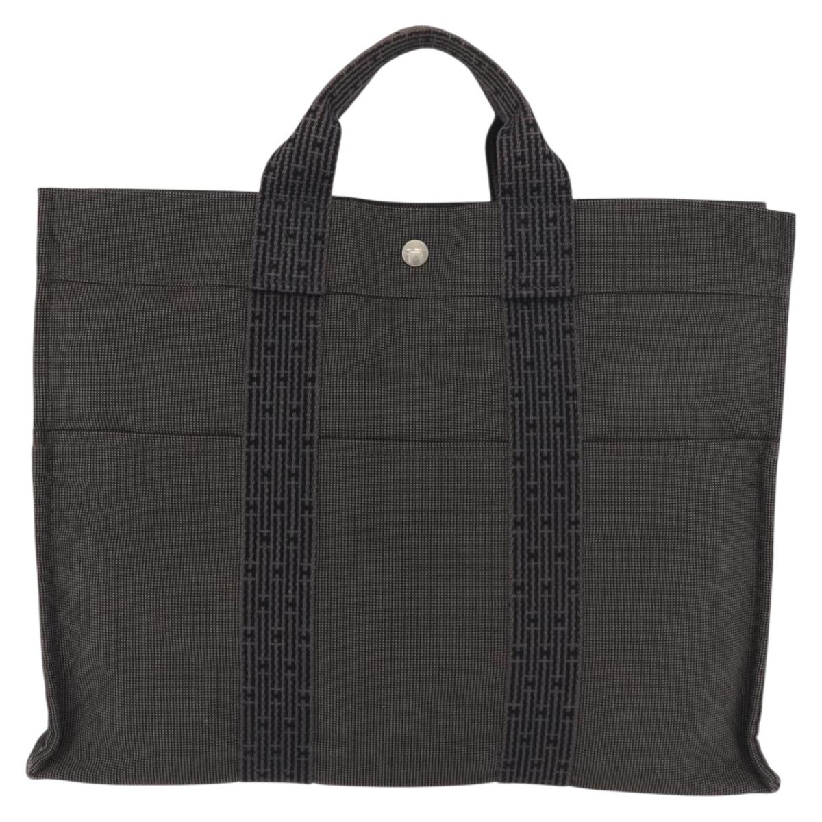 HERMES Her Line MM Hand Bag Canvas Gray Silver Auth 182867