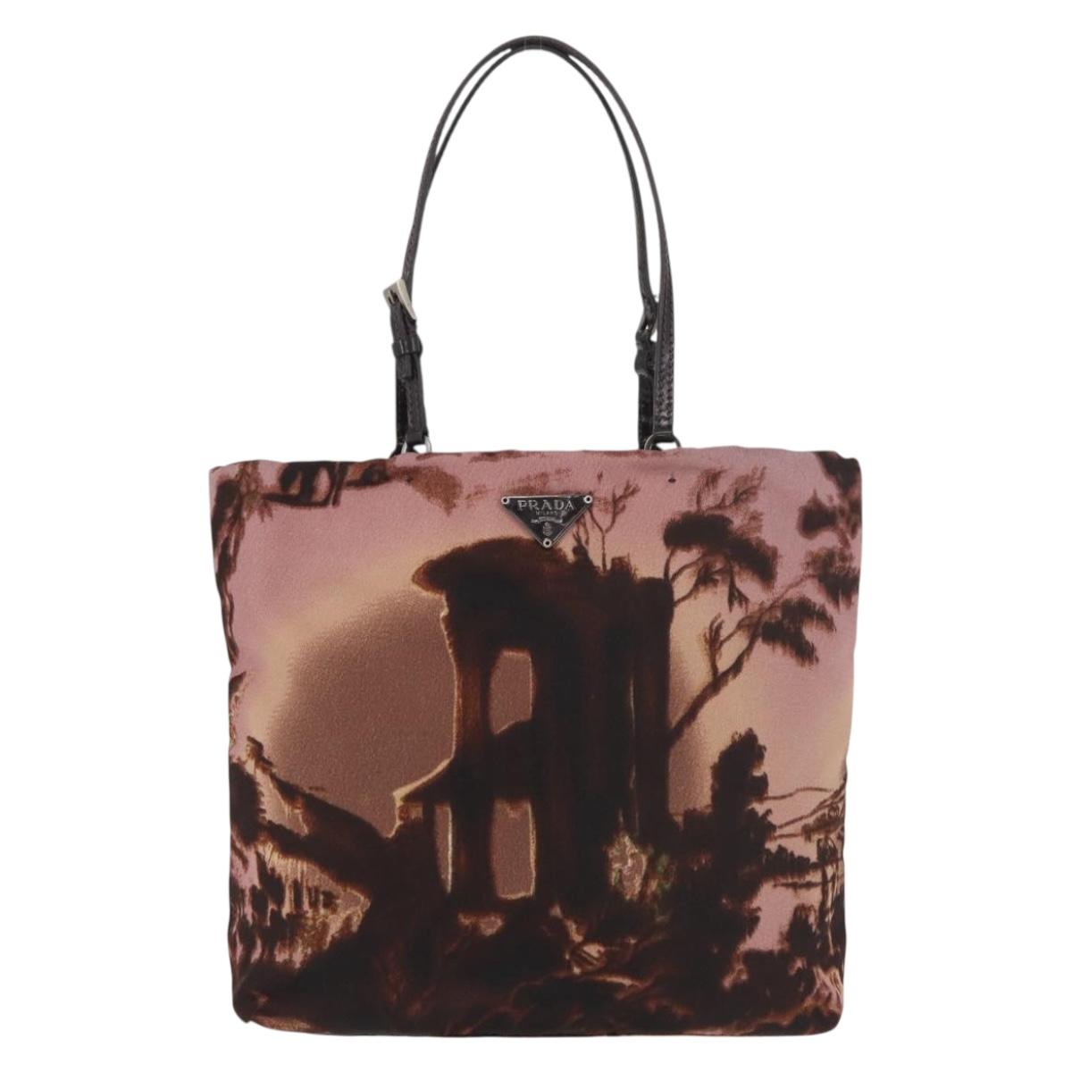 PRADA Hand Bag Nylon Pink Silver Auth 182868A