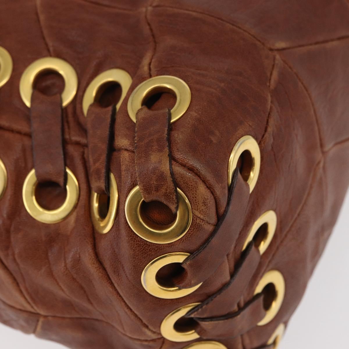 Miu Miu Hand Bag Leather Brown Gold Auth 182872A