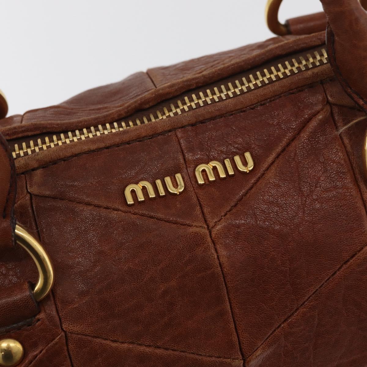 Miu Miu Hand Bag Leather Brown Gold Auth 182872A