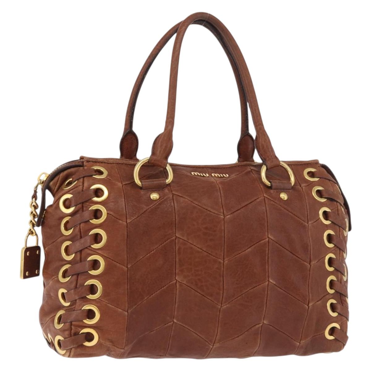 Miu Miu Hand Bag Leather Brown Gold Auth 182872A