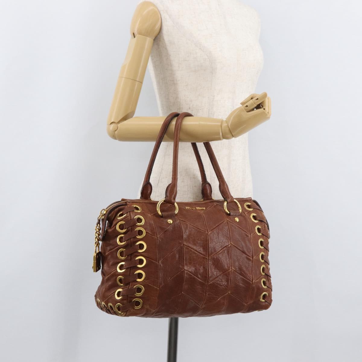 Miu Miu Hand Bag Leather Brown Gold Auth 182872A