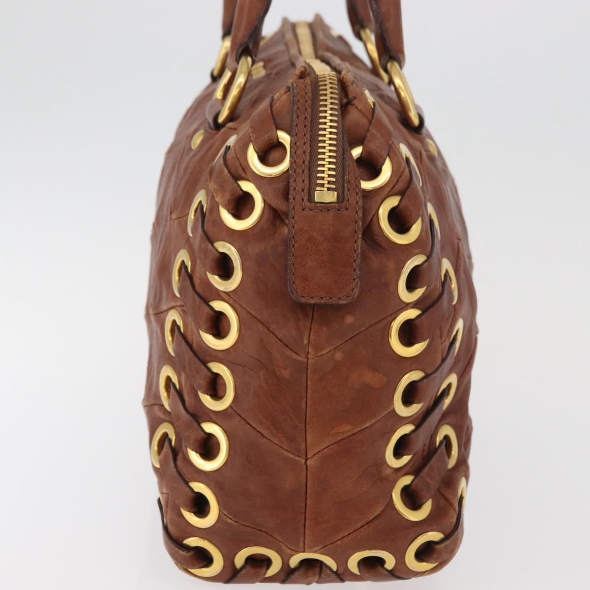 Miu Miu Hand Bag Leather Brown Gold Auth 182872A