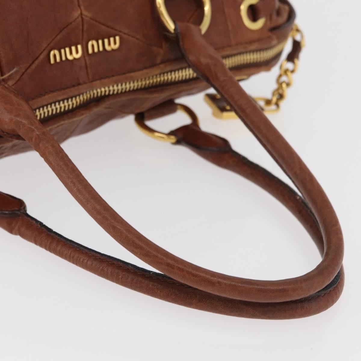 Miu Miu Hand Bag Leather Brown Gold Auth 182872A