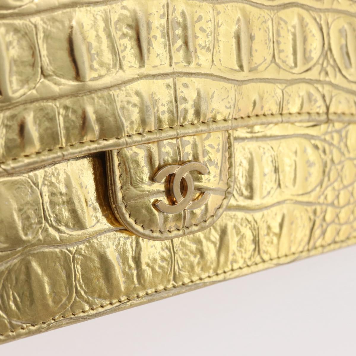 CHANEL COCO Mark Clutch Bag Calf Skin Gold CC Auth 182873SAM