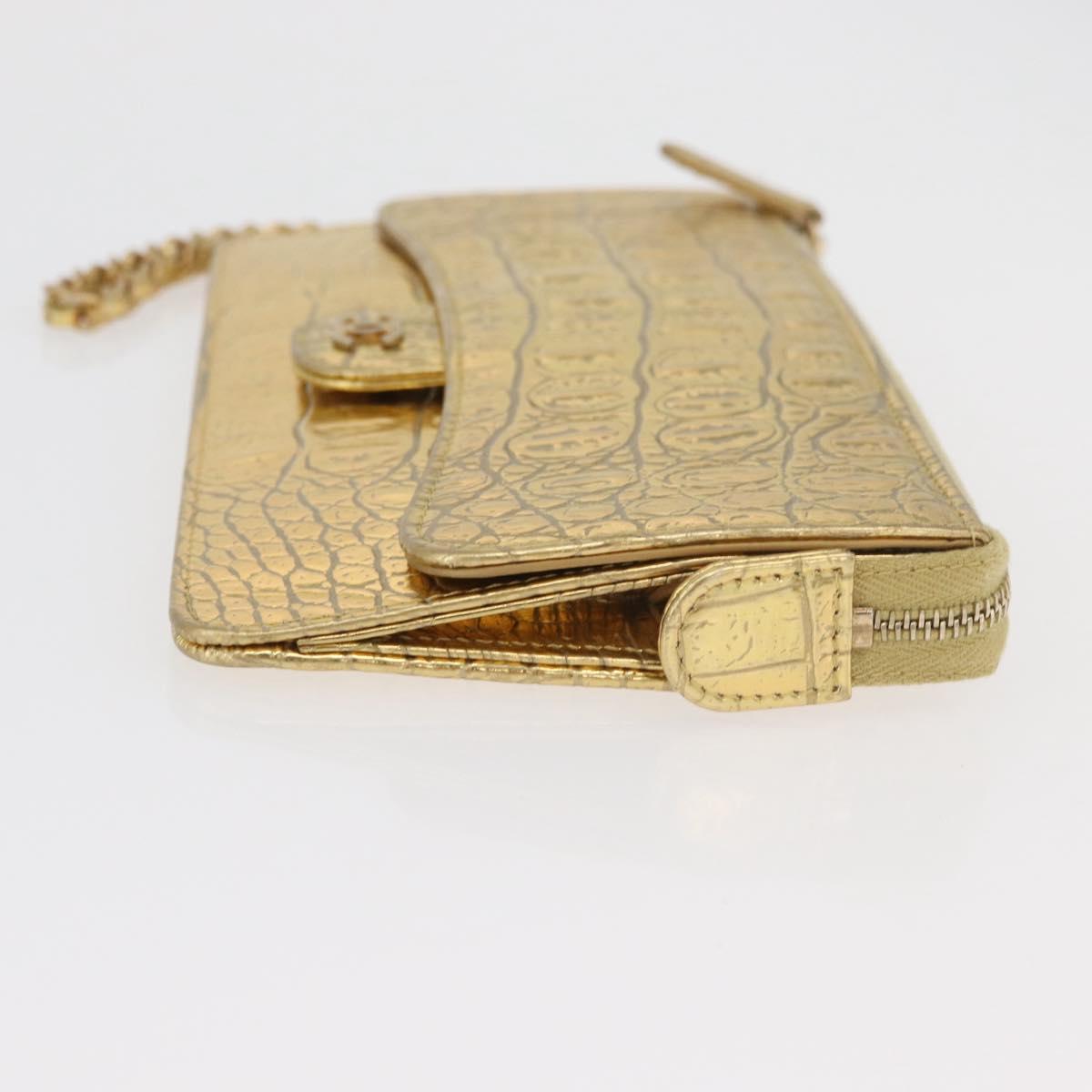 CHANEL COCO Mark Clutch Bag Calf Skin Gold CC Auth 182873SAM