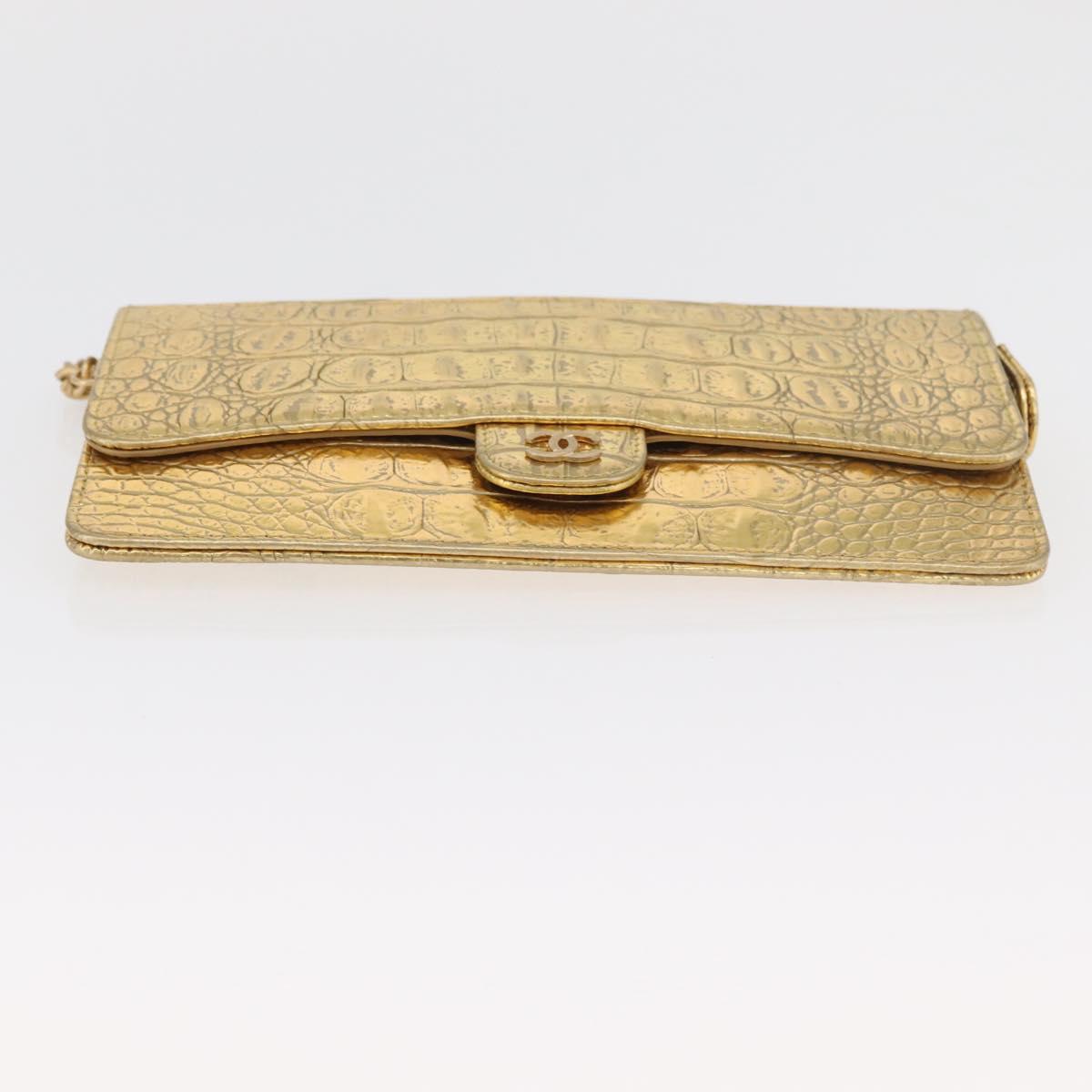 CHANEL COCO Mark Clutch Bag Calf Skin Gold CC Auth 182873SAM