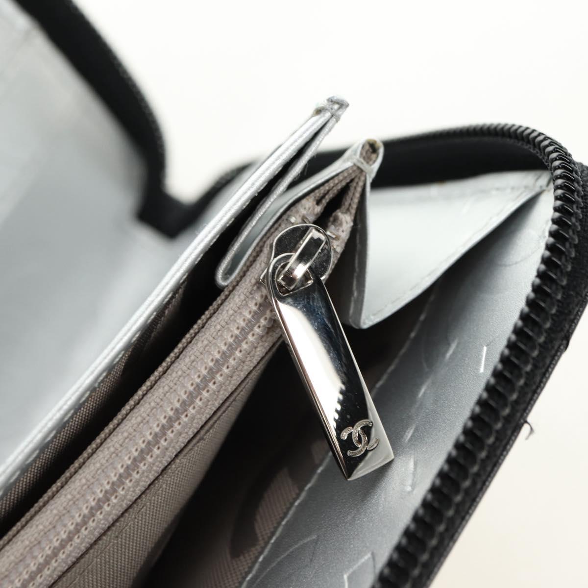 CHANEL Matelasse Cambon Line Wallet Leather Black Silver CC Auth 182878M