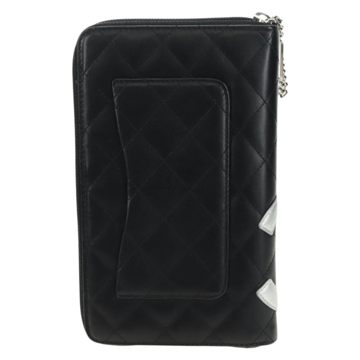 CHANEL Matelasse Cambon Line Wallet Leather Black Silver CC Auth 182878M