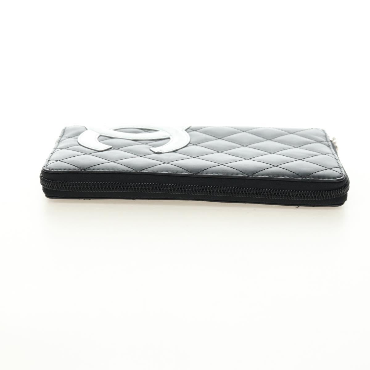 CHANEL Matelasse Cambon Line Wallet Leather Black Silver CC Auth 182878M
