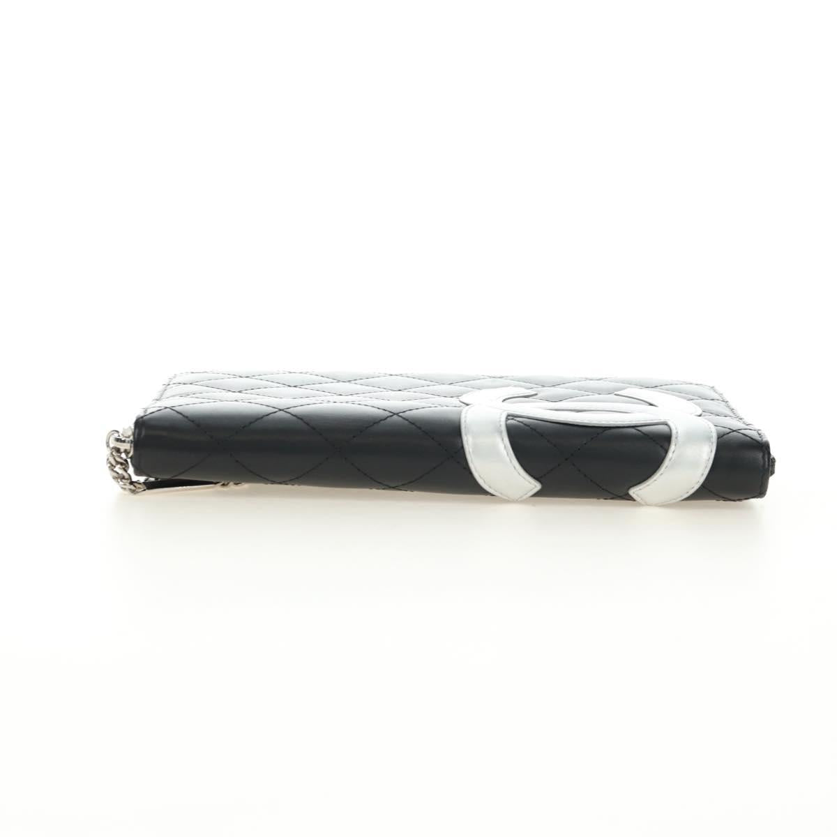 CHANEL Matelasse Cambon Line Wallet Leather Black Silver CC Auth 182878M