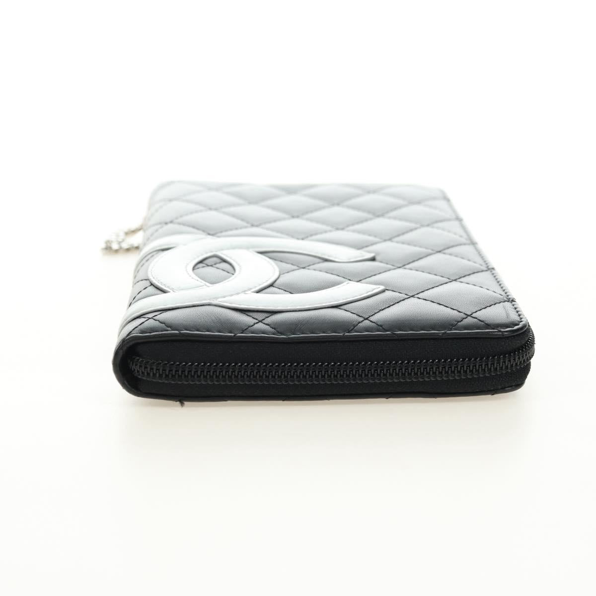 CHANEL Matelasse Cambon Line Wallet Leather Black Silver CC Auth 182878M