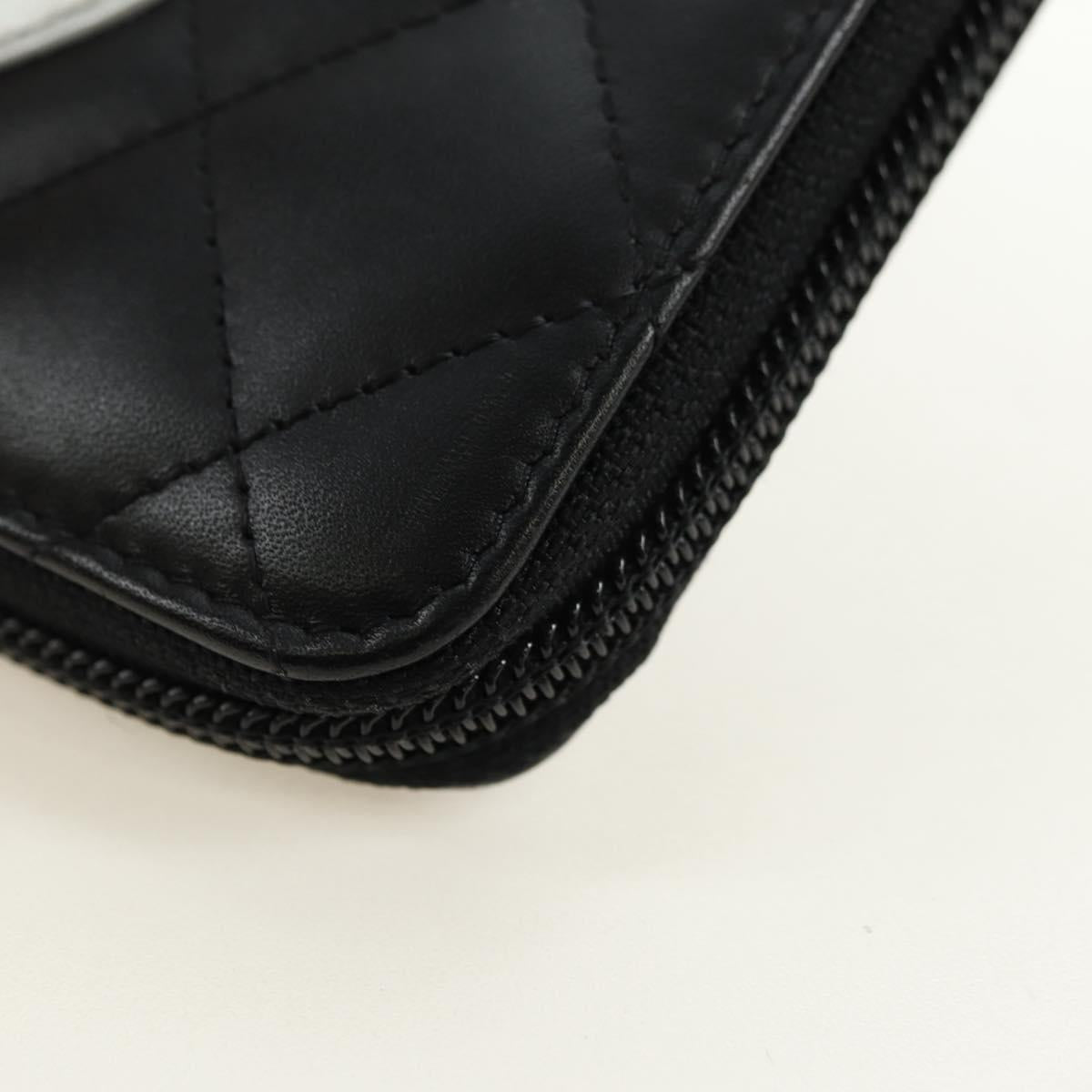CHANEL Matelasse Cambon Line Wallet Leather Black Silver CC Auth 182878M