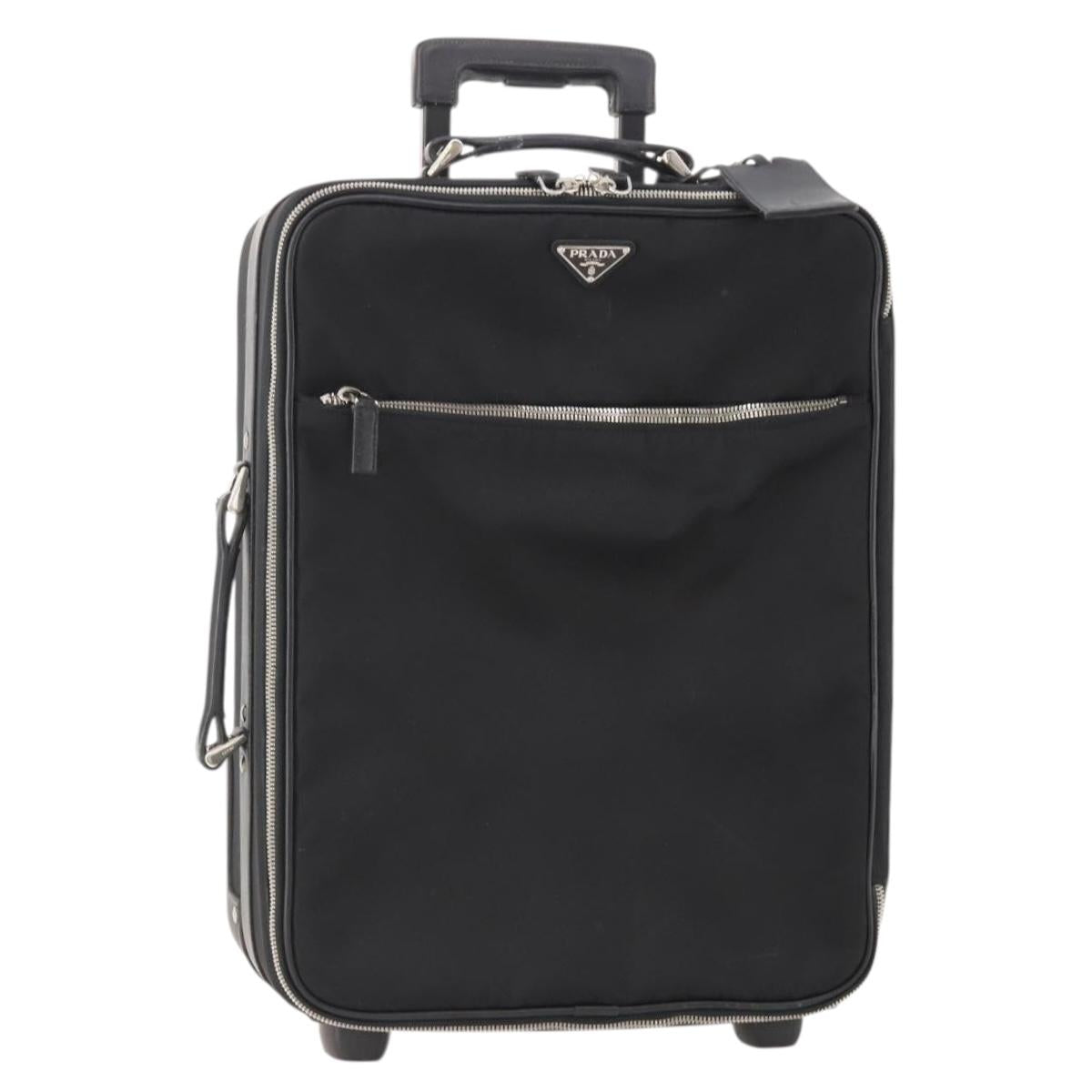 PRADA Carry Case Trunk Nylon Black Silver Auth 182881