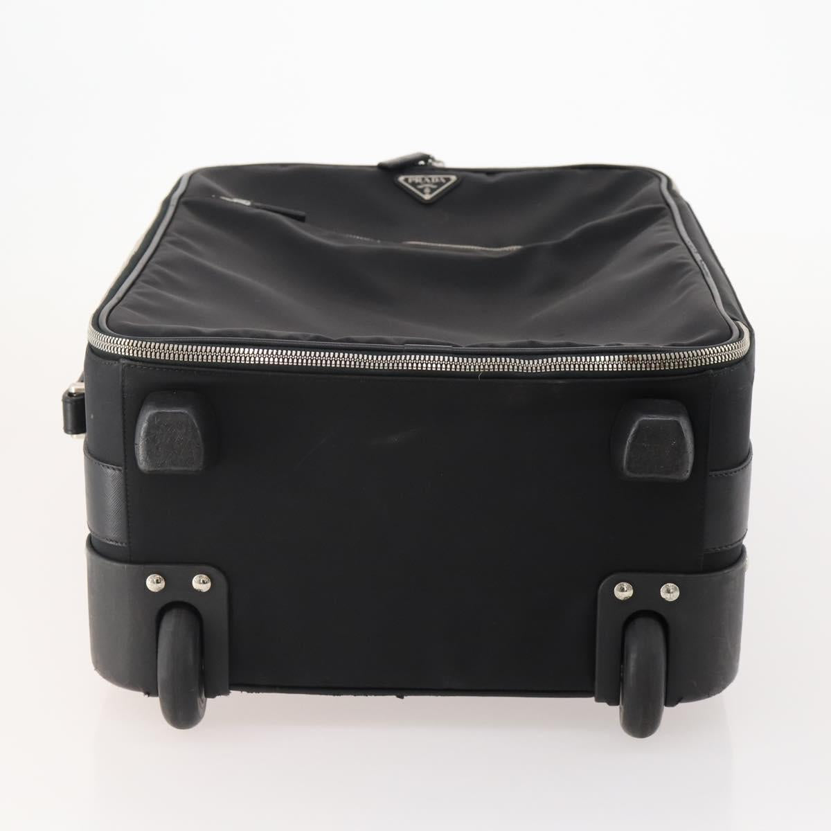PRADA Carry Case Trunk Nylon Black Silver Auth 182881
