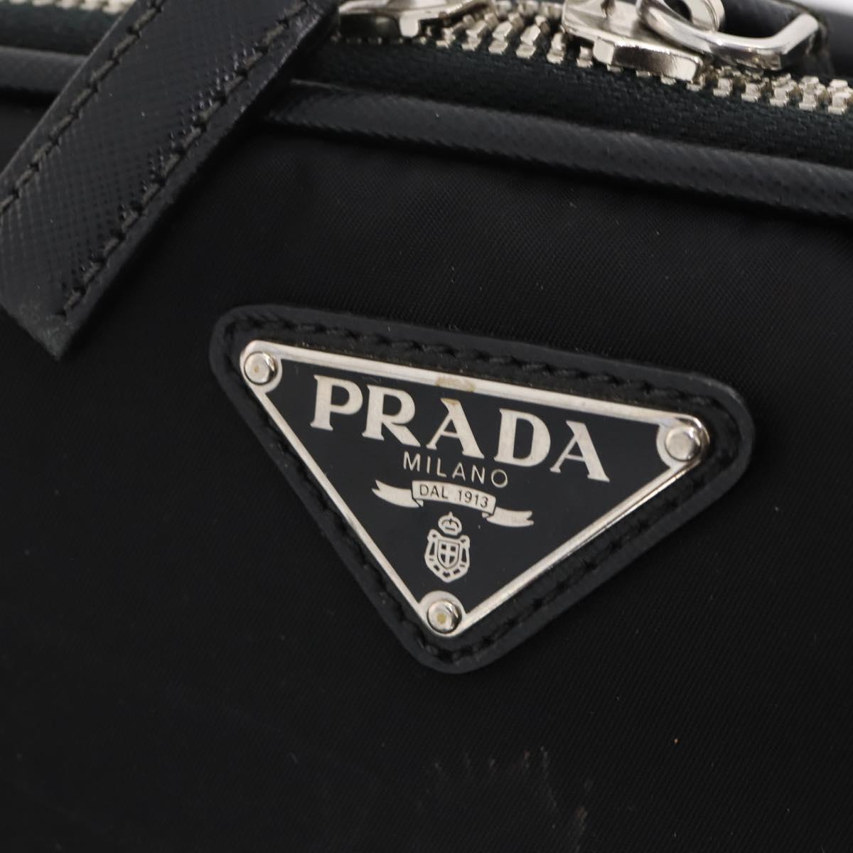 PRADA Carry Case Trunk Nylon Black Silver Auth 182881