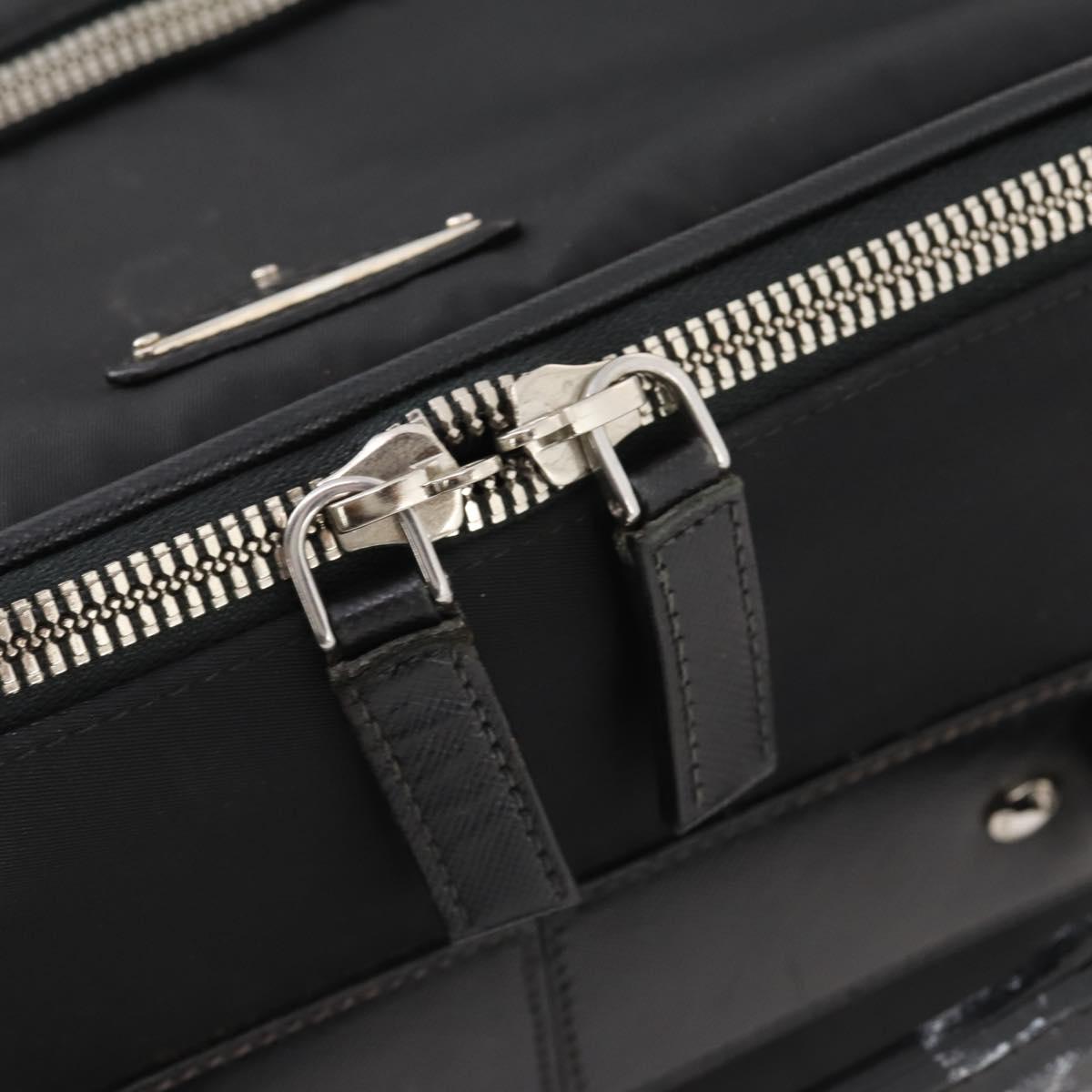 PRADA Carry Case Trunk Nylon Black Silver Auth 182881