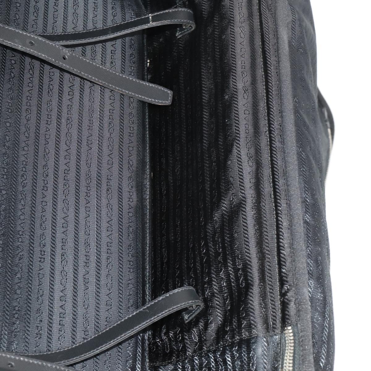 PRADA Carry Case Trunk Nylon Black Silver Auth 182881