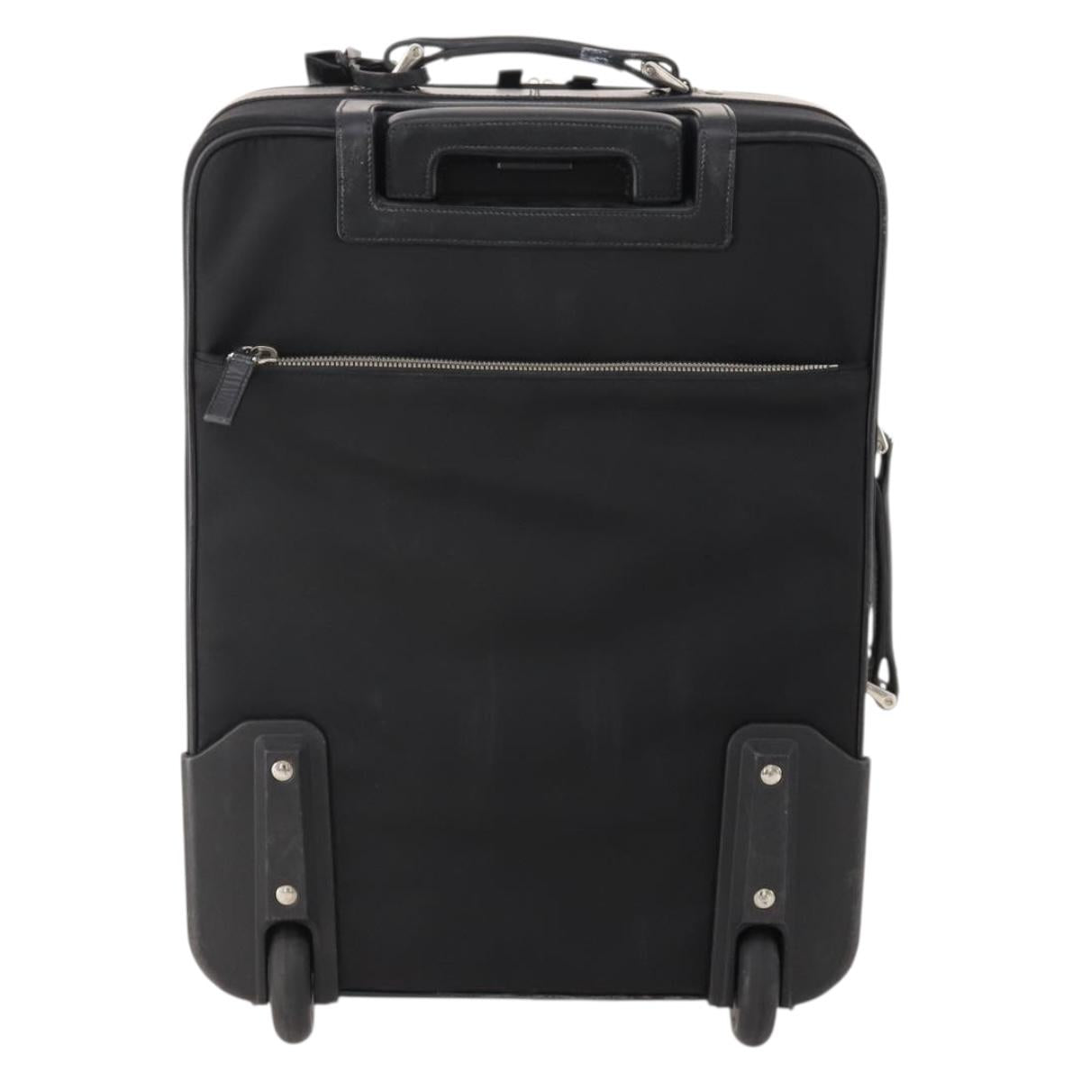PRADA Carry Case Trunk Nylon Black Silver Auth 182881