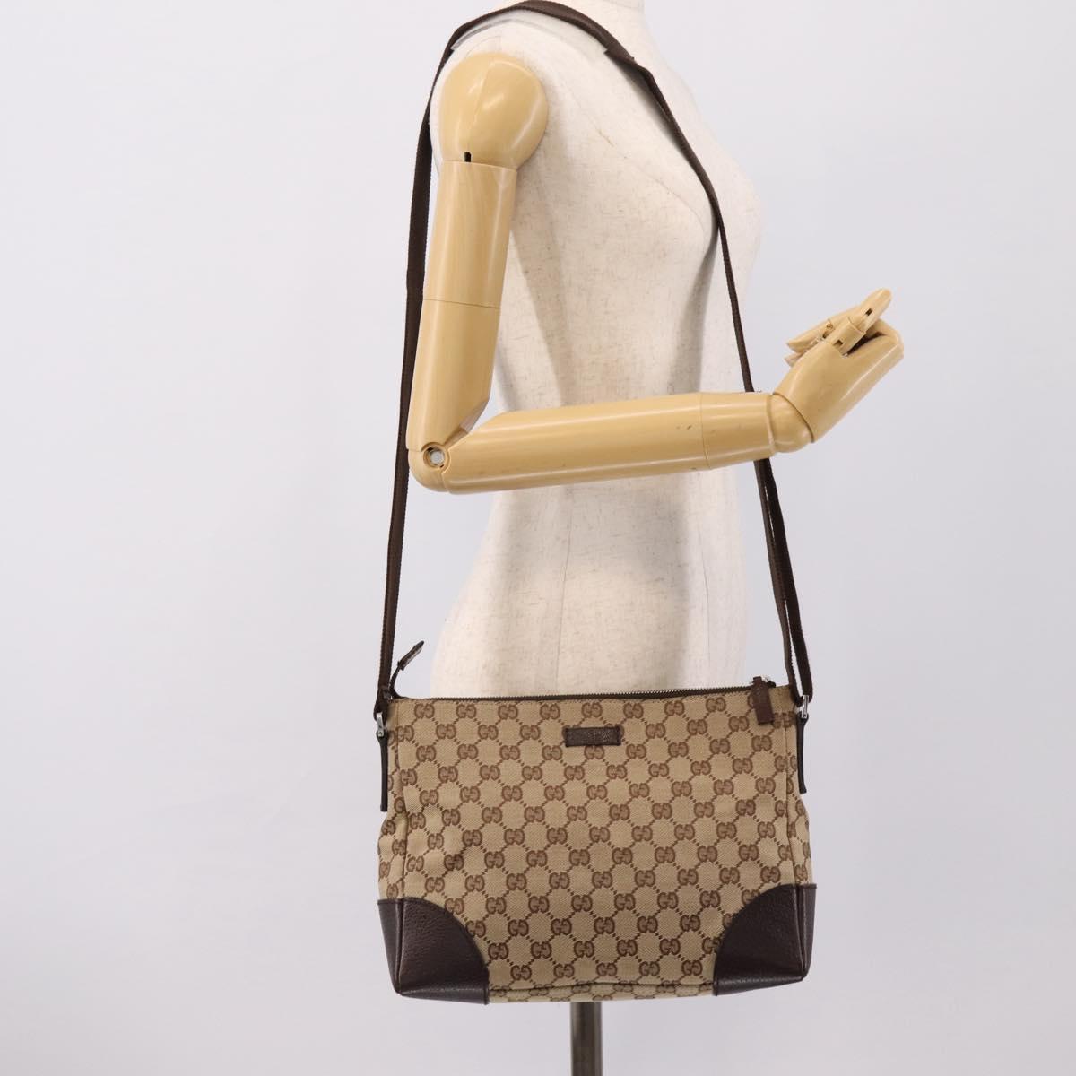 GUCCI GG Canvas Shoulder Bag Brown Silver 114273 Auth 182886A