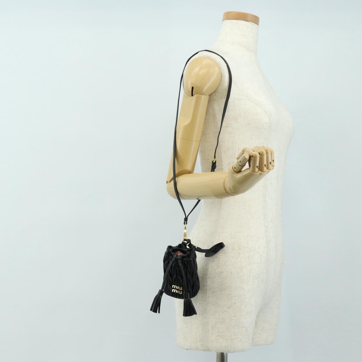 Miu Miu Matelasse Shoulder Bag Leather Black Gold Auth 182887M