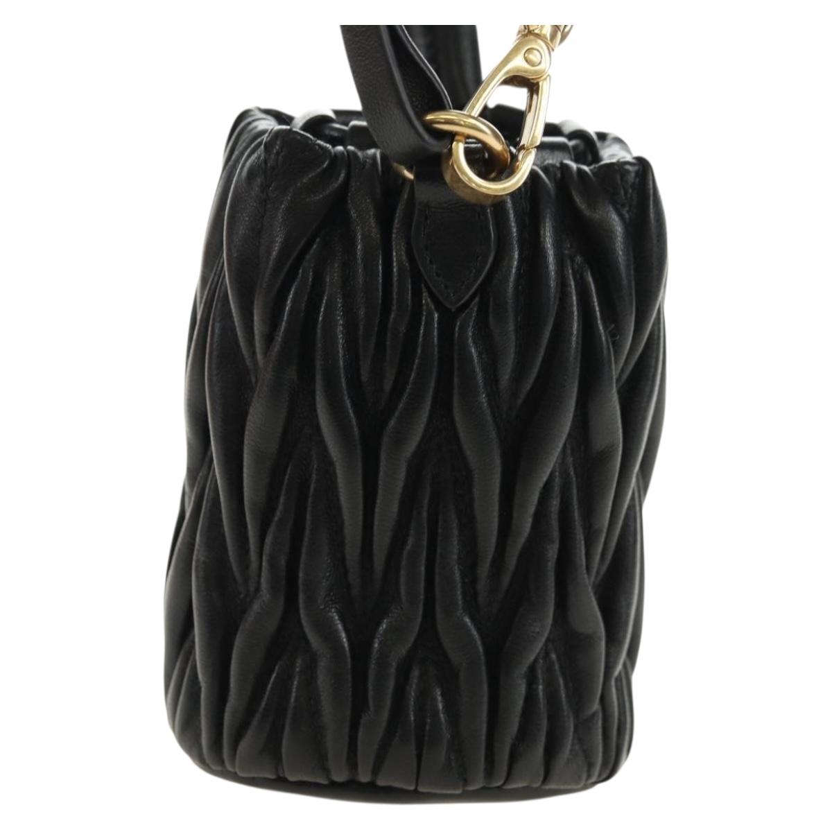 Miu Miu Matelasse Shoulder Bag Leather Black Gold Auth 182887M