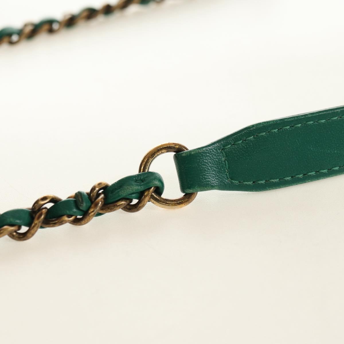 CHANEL Matelasse Chain Shoulder Bag Calf Skin 2way Green Gold CC Auth 182889V
