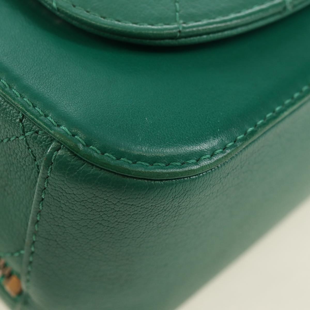 CHANEL Matelasse Chain Shoulder Bag Calf Skin 2way Green Gold CC Auth 182889V