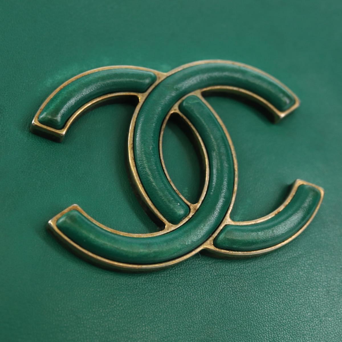 CHANEL Matelasse Chain Shoulder Bag Calf Skin 2way Green Gold CC Auth 182889V