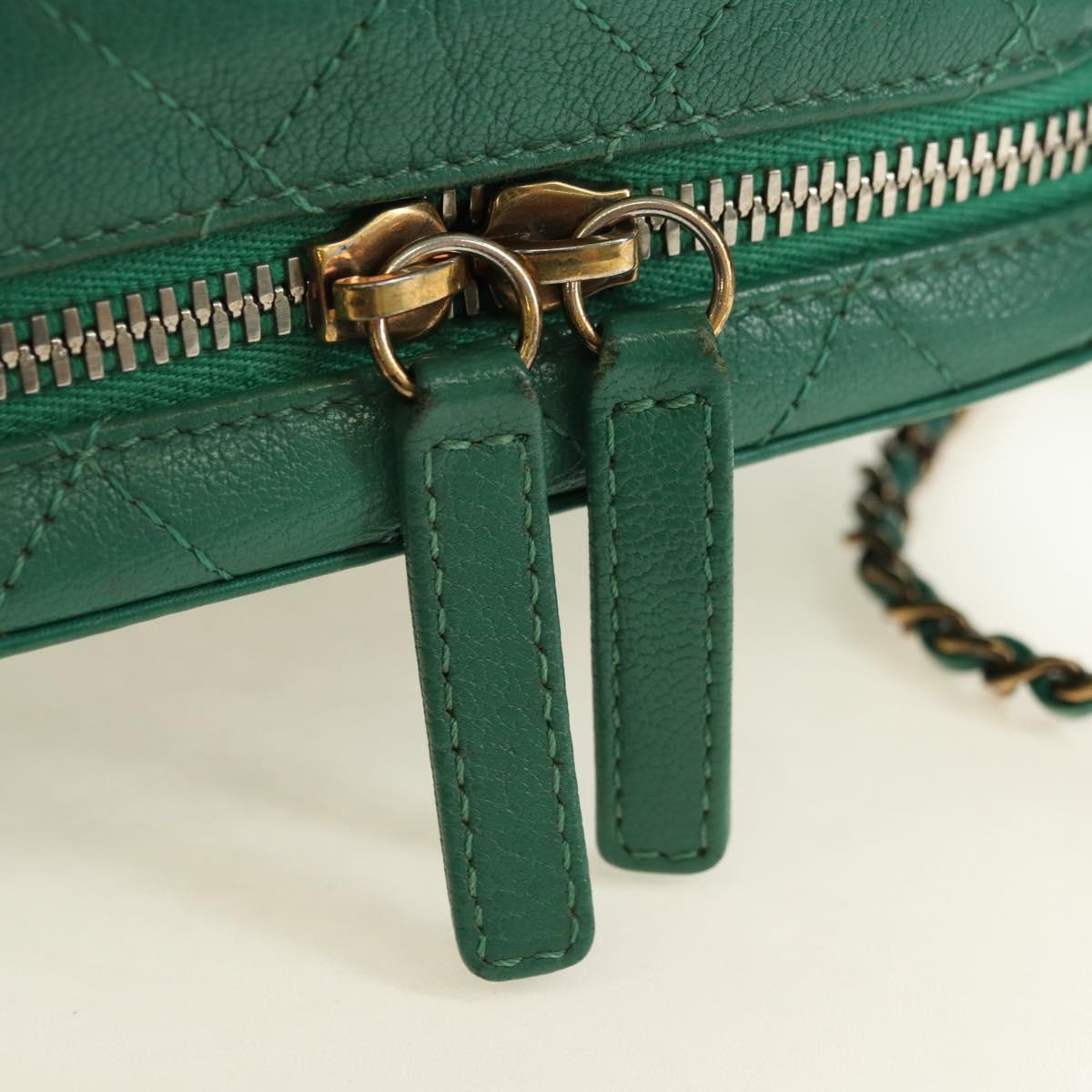 CHANEL Matelasse Chain Shoulder Bag Calf Skin 2way Green Gold CC Auth 182889V