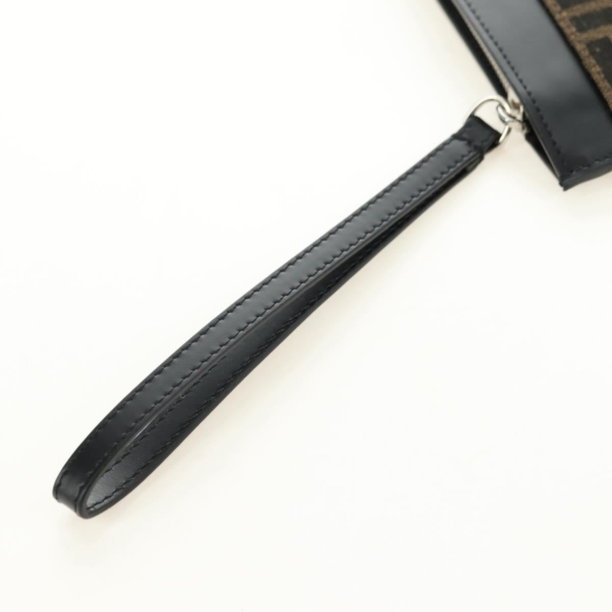 FENDI Zucca Canvas Clutch Bag Black Brown Auth 182892M
