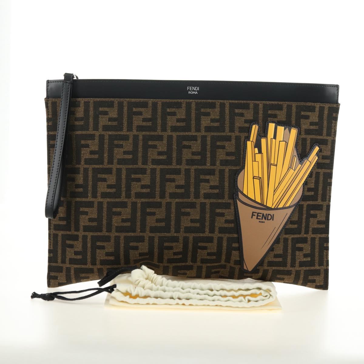 FENDI Zucca Canvas Clutch Bag Black Brown Auth 182892M