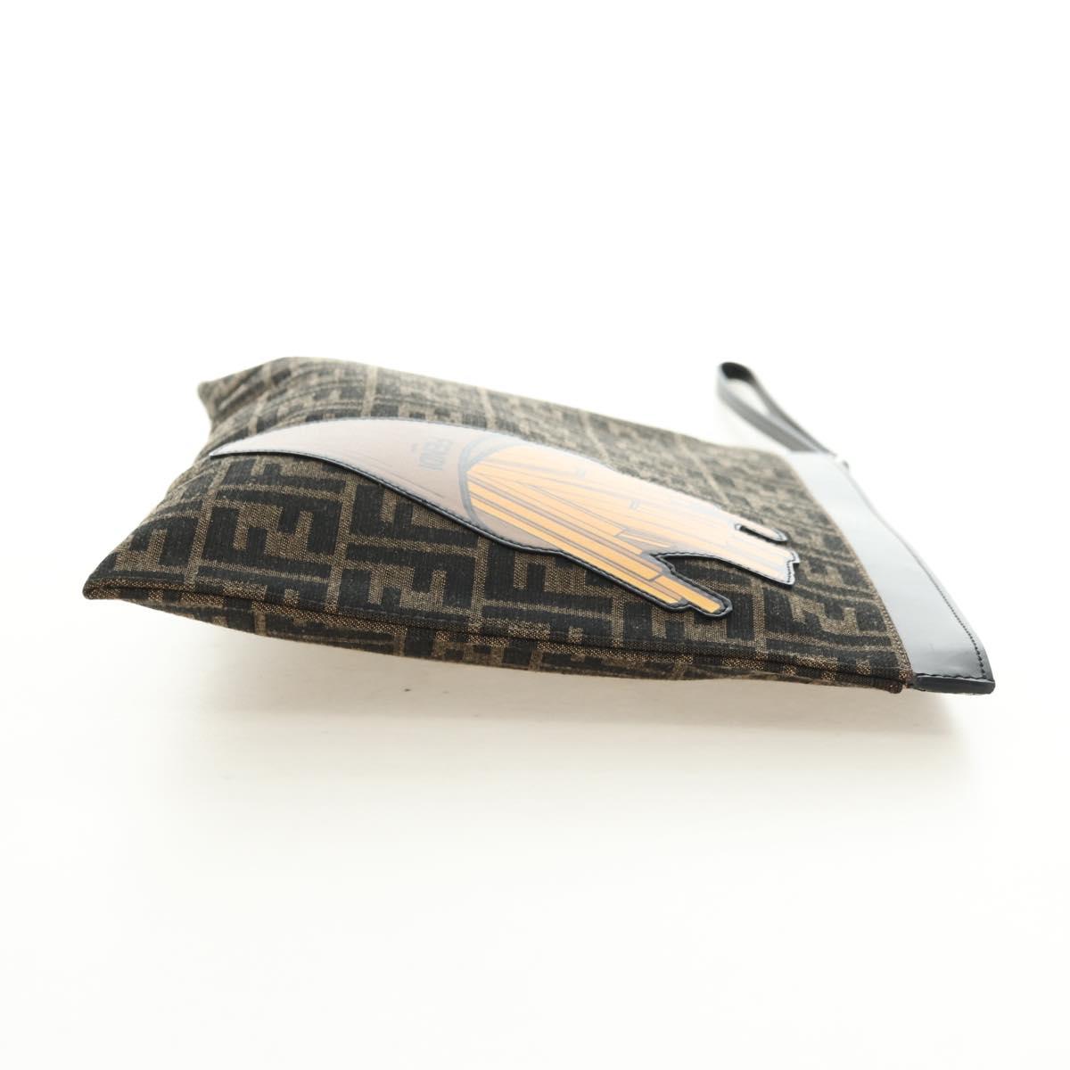 FENDI Zucca Canvas Clutch Bag Black Brown Auth 182892M