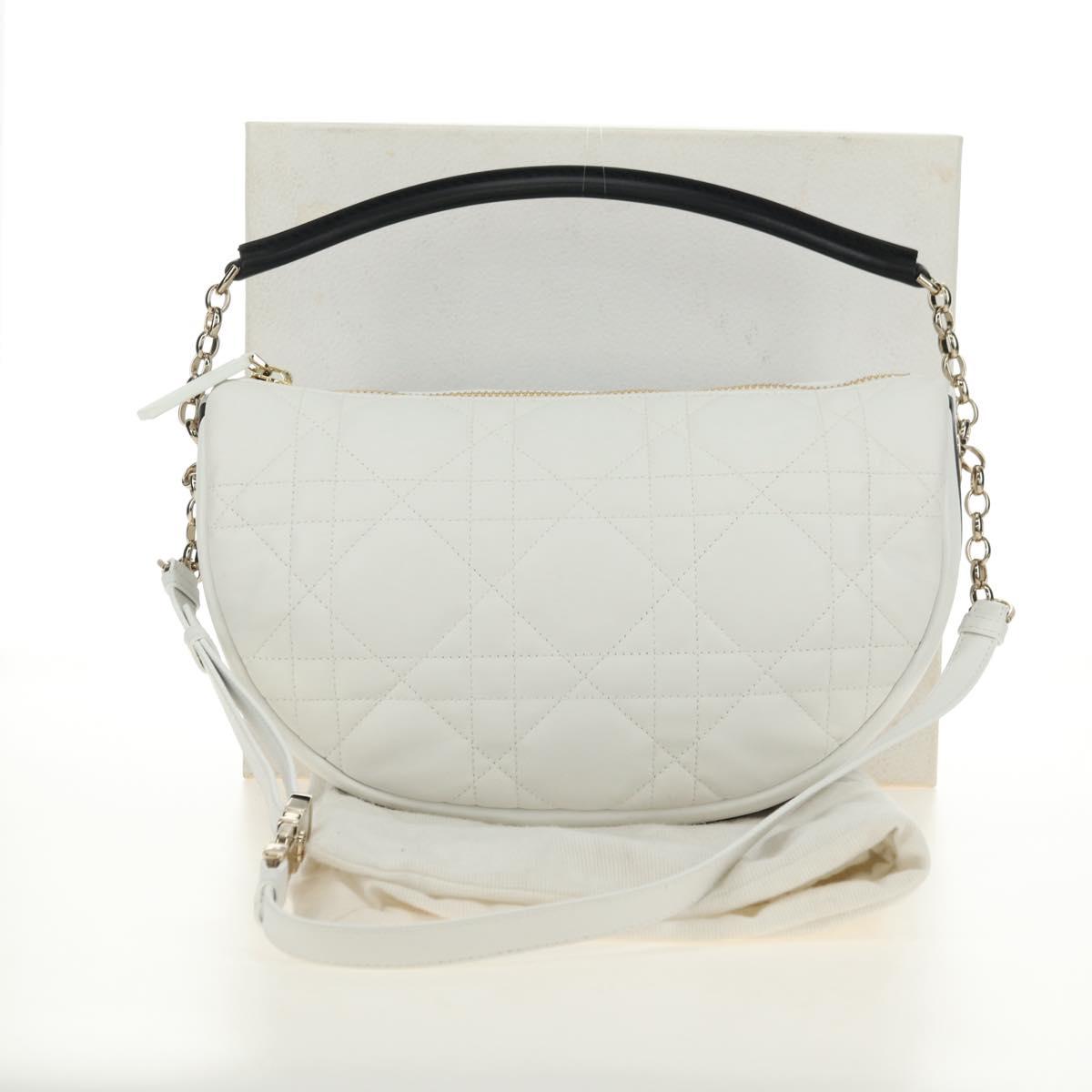 Christian Dior Canage Vibe Shoulder Bag Lamb Skin 2way White Gold Auth 182900SM