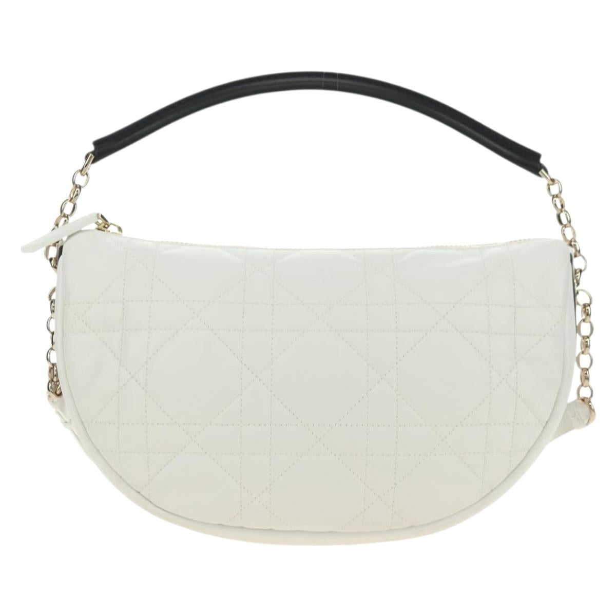 Christian Dior Canage Vibe Shoulder Bag Lamb Skin 2way White Gold Auth 182900SM