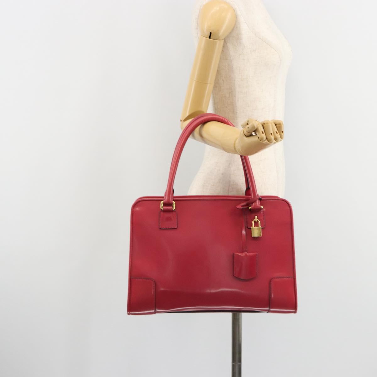 LOEWE Amazona 36 Hand Bag Patent leather Gold Pink Auth 182902A