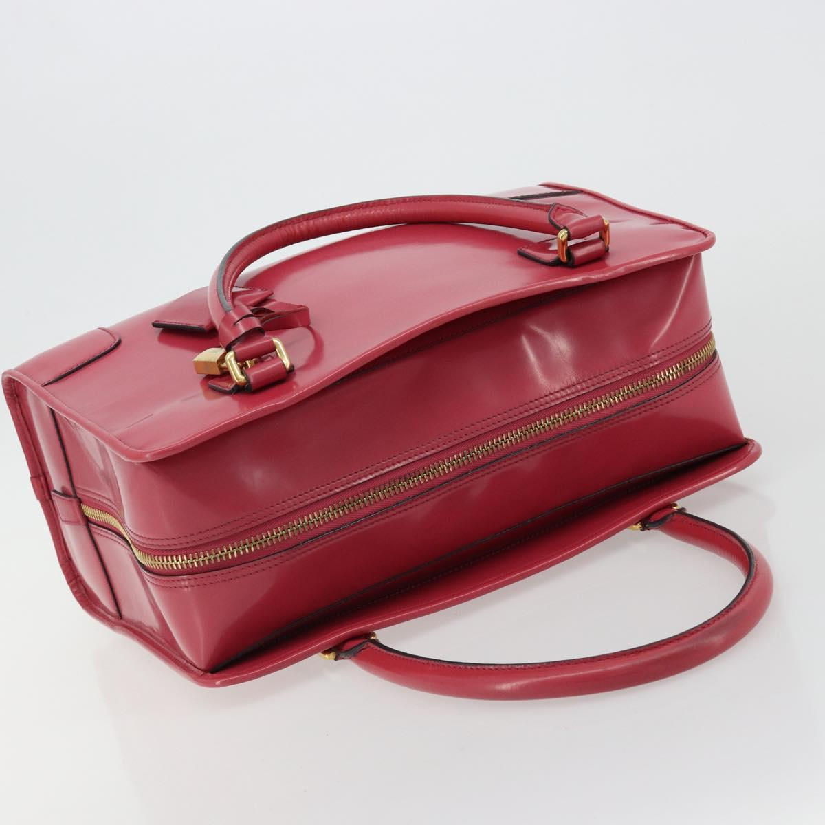 LOEWE Amazona 36 Hand Bag Patent leather Gold Pink Auth 182902A