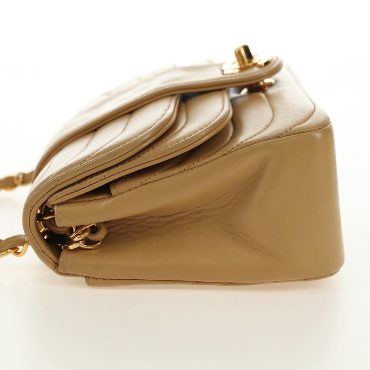 CHANEL Chain Shoulder Bag Lamb Skin Beige Gold CC Auth 182904SAV