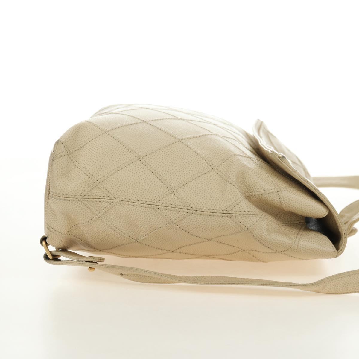 CHANEL Bicolore Backpack Caviar Skin Beige Gold CC Auth 182907V