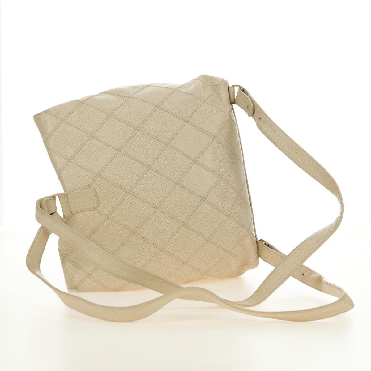 CHANEL Bicolore Backpack Caviar Skin Beige Gold CC Auth 182907V