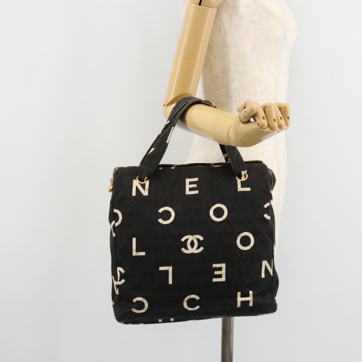 CHANEL Matelasse Hand Bag Canvas Black Gold CC Auth 182910