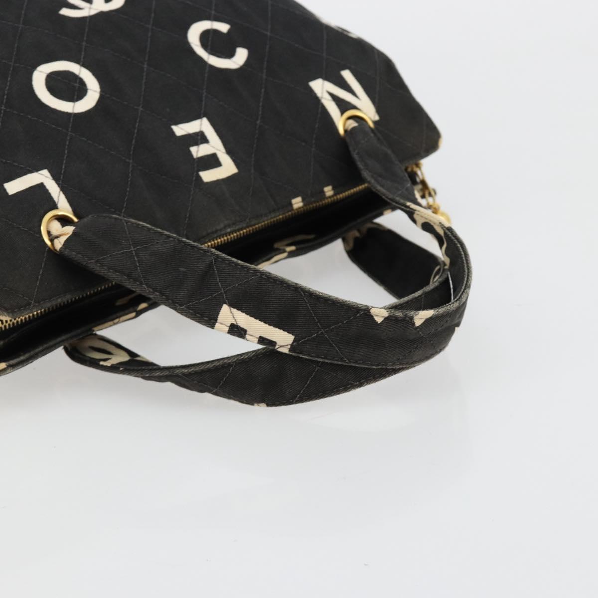 CHANEL Matelasse Hand Bag Canvas Black Gold CC Auth 182910