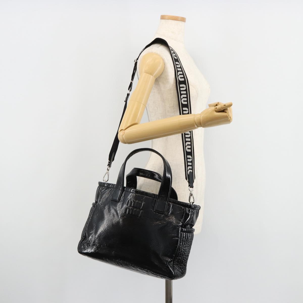 Miu Miu Hand Bag Patent leather 2way Black Silver Auth 182913M