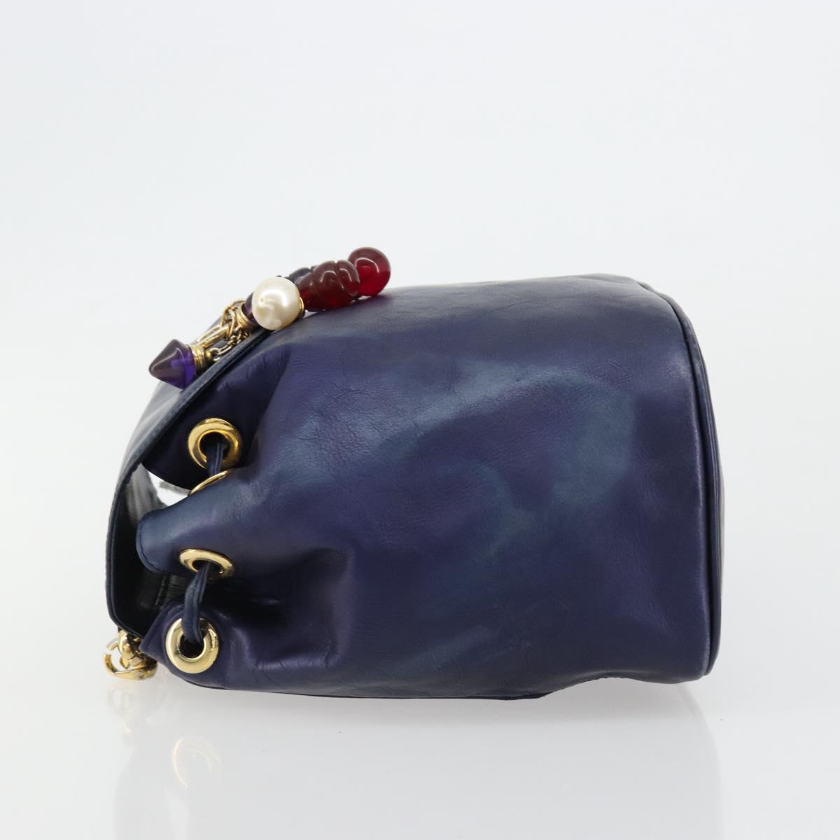 LOEWE Chain Hand Bag Leather Purple Gold Auth 182917A